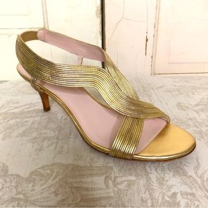 Elie Tahari Celia Metallic Grecian Heeled Sandals
